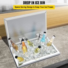 VEVOR Drop in Ice Chest 28''L x 16''W x 17''H Drop in Cooler Stainless Steel with Hinged Cover Bar Ice Bin 76.3 qt Drain-pipe and Drain Plug Included for Cold Wine Beer