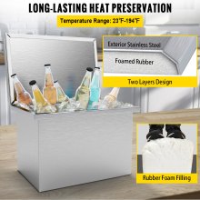 VEVOR Drop in Ice Chest 28''L x 16''W x 17''H Drop in Cooler Stainless Steel with Hinged Cover Bar Ice Bin 76.3 qt Drain-pipe and Drain Plug Included for Cold Wine Beer