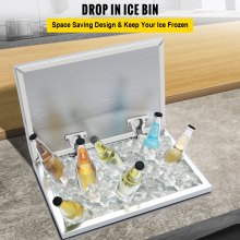 VEVOR Drop in Ice Bin Chest 28x16 inch Drop in Cooler Stainless Steel Outdoor Drop in Ice Chest with Cover Bar Ice Bin 76.3 qt Drop in Wine Drops Drain-Pipe and Drain Plug Included for Cold Wine Beer