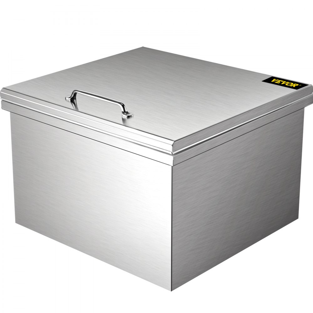 VEVOR Drop in Ice Chest 28''L x 18''W x 17''H Drop in Cooler Stainless Steel with Hinged Cover Bar Ice Bin 87.2 qt Drain-pipe and Drain Plug Included for Cold Wine Beer