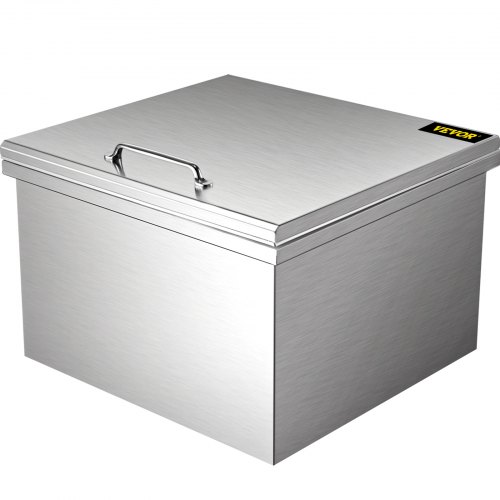 VEVOR Drop in Ice Chest 28''L x 20''W x 17''H Drop in Cooler Stainless Steel with Hinged Cover Bar Ice Bin 100 qt Drain-pipe and Drain Plug Included for Cold Wine Beer