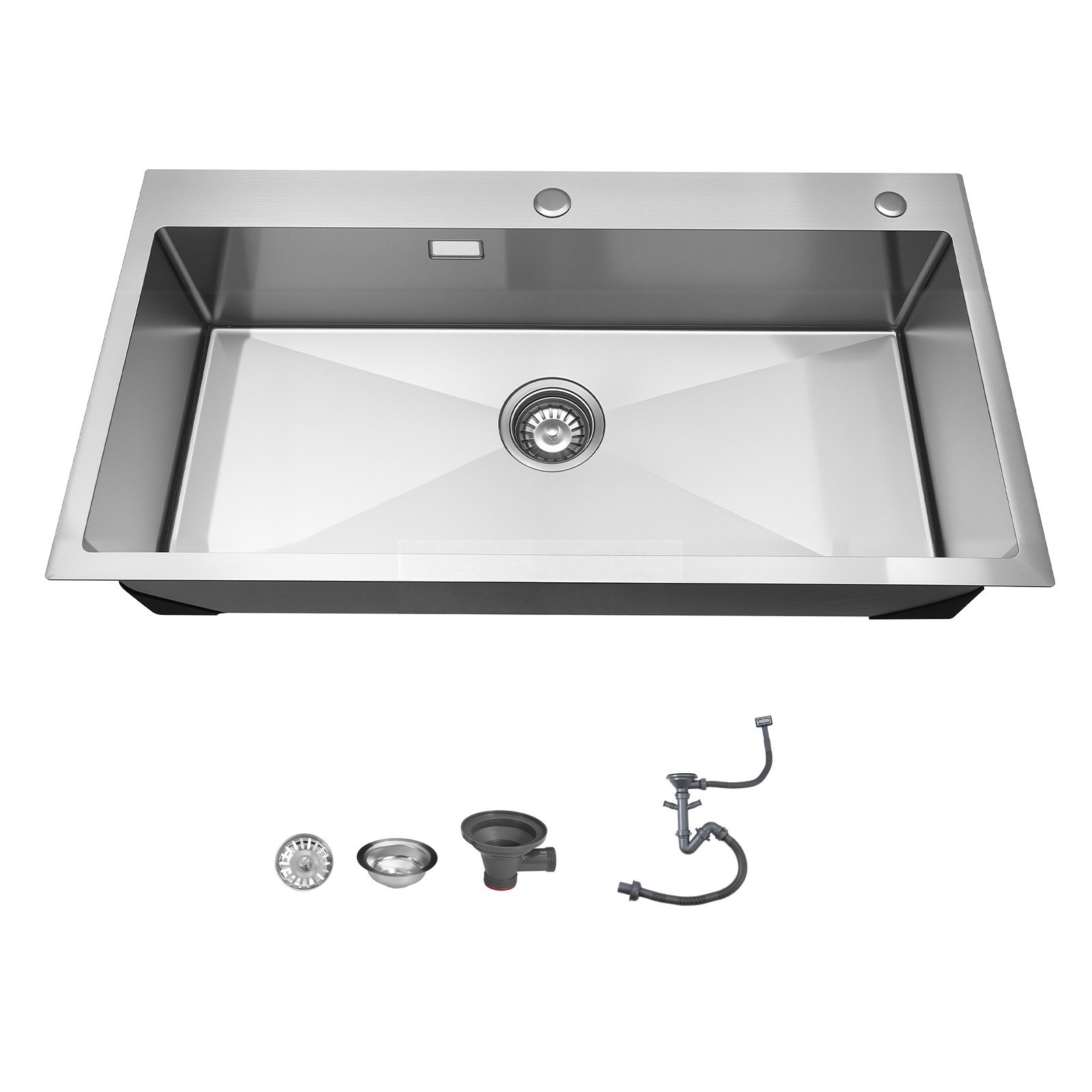 VEVOR 85cm Kitchen Top Mount Single Bowl Sinks, Stainless Steel Drop-In Farmhouse Basin with Accessories, Household Dishwasher Sinks for RV, Prep Kitchen, Laundry Room, Bar
