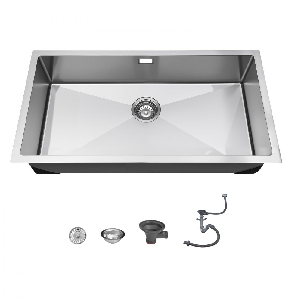 VEVOR 85cm Kitchen Undermount Single Bowl Sinks, Stainless Steel Drop-In Farmhouse Basin with Accessories, Household Dishwasher Sinks for RV, Prep Kitchen, Laundry Room, Bar