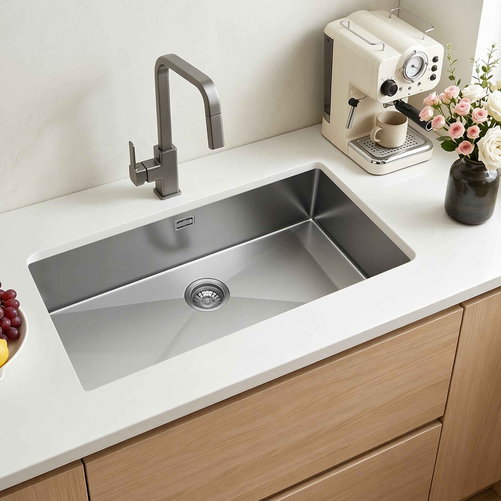 VEVOR 85cm Kitchen Undermount Single Bowl Sinks, Stainless Steel Drop-In Farmhouse Basin with Accessories, Household Dishwasher Sinks for RV, Prep Kitchen, Laundry Room, Bar