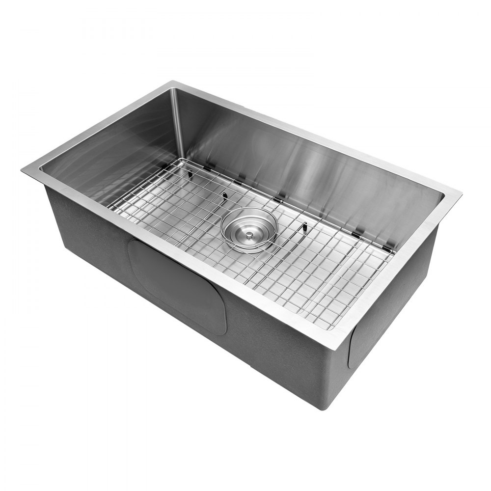 VEVOR 33-inch Kitchen Undermount Single Bowl Sinks, Stainless Steel Drop-In Farmhouse Basin with Ledge & Accessories, Household Dishwasher Sinks for RV, Prep Kitchen, Laundry Room, Bar