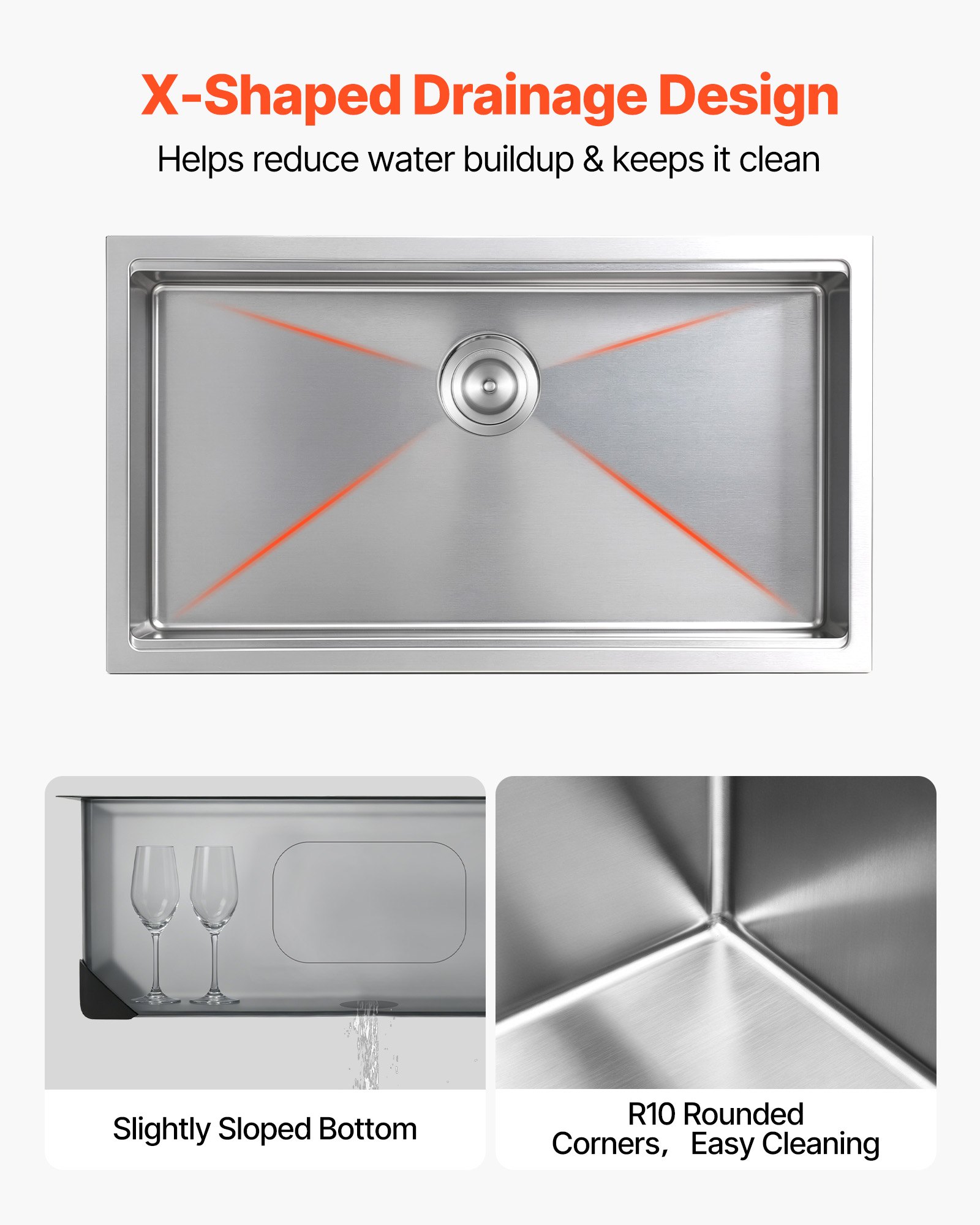 VEVOR 33-inch Kitchen Undermount Single Bowl Sinks, Stainless Steel Drop-In Farmhouse Basin with Ledge & Accessories, Household Dishwasher Sinks for RV, Prep Kitchen, Laundry Room, Bar