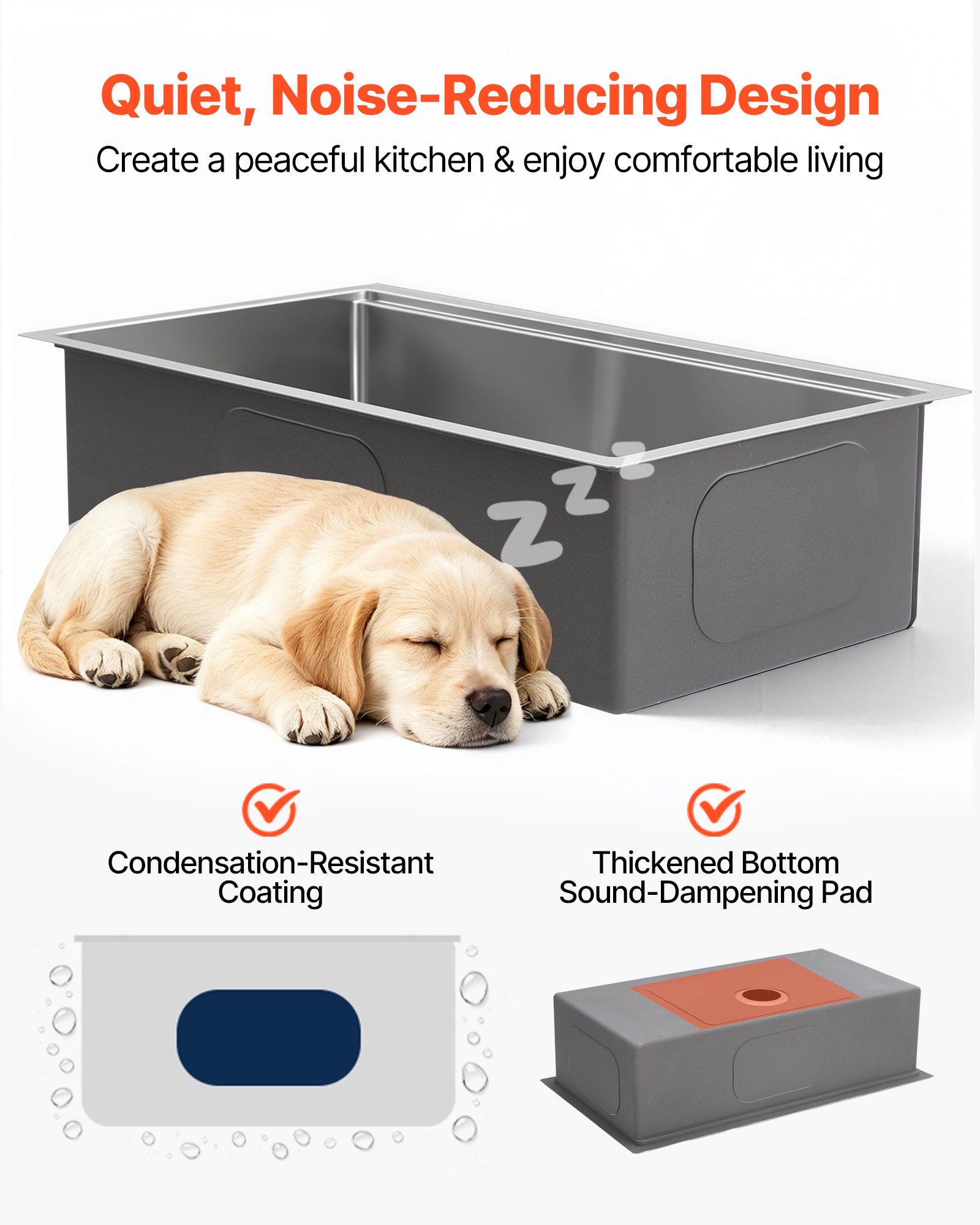 VEVOR 33-inch Kitchen Undermount Single Bowl Sinks, Stainless Steel Drop-In Farmhouse Basin with Ledge & Accessories, Household Dishwasher Sinks for RV, Prep Kitchen, Laundry Room, Bar