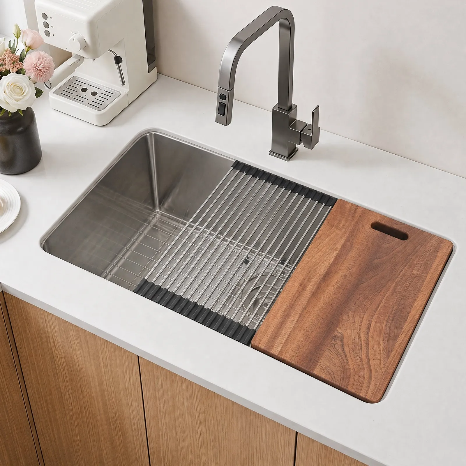 VEVOR 33-inch Kitchen Undermount Single Bowl Sinks, Stainless Steel Drop-In Farmhouse Basin with Ledge & Accessories, Household Dishwasher Sinks for RV, Prep Kitchen, Laundry Room, Bar