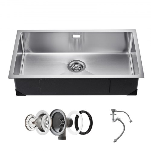VEVOR 76cm Kitchen Sink Workstation, 304 Stainless Steel Undermount Sinks, Drop-In Single Bowl Farmhouse Basin with Accessories, Household Dishwasher Sinks for RV, Prep Kitchen, Laundry Room, Bar