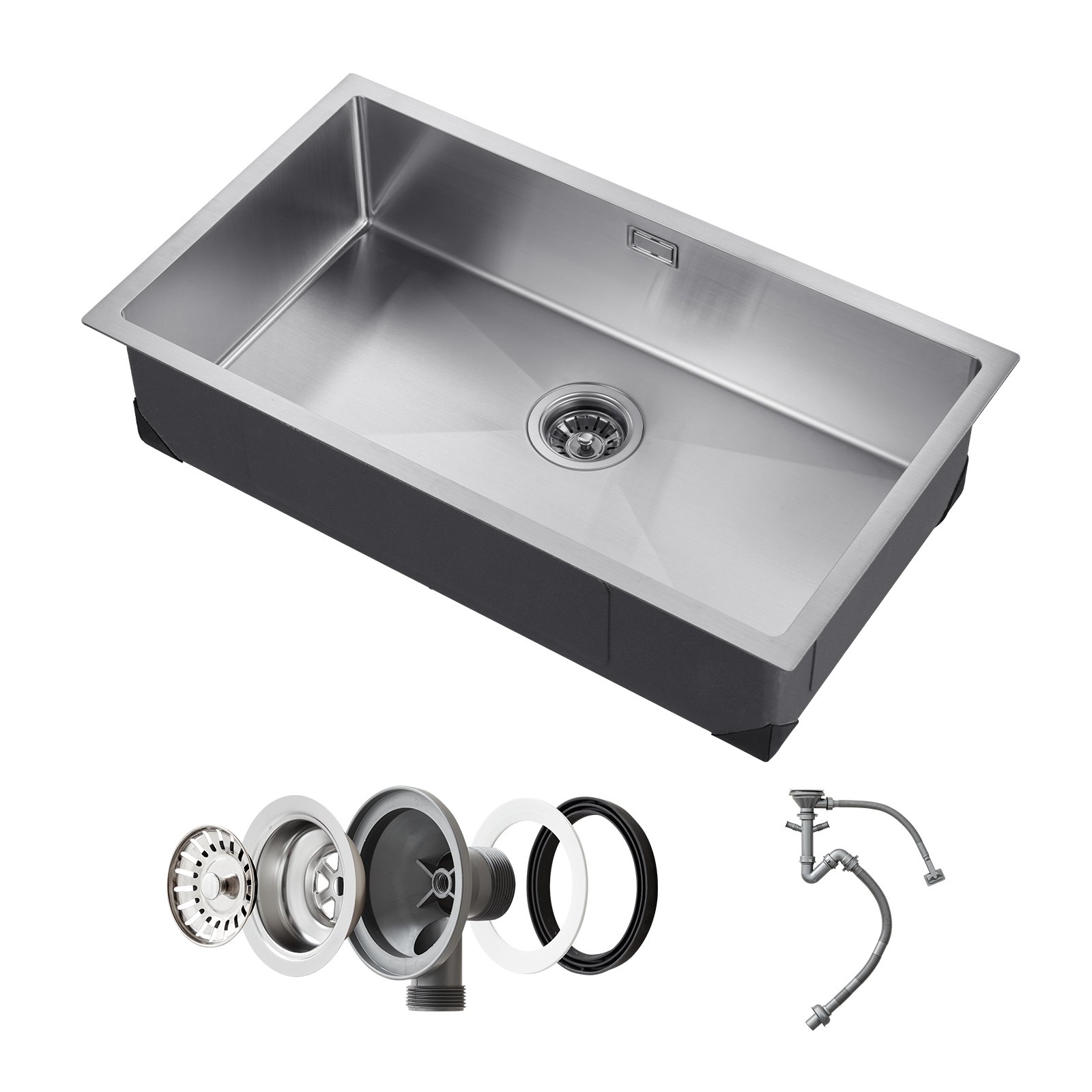 VEVOR 76cm Kitchen Sink Workstation, 304 Stainless Steel Undermount Sinks, Drop-In Single Bowl Farmhouse Basin with Accessories, Household Dishwasher Sinks for RV, Prep Kitchen, Laundry Room, Bar