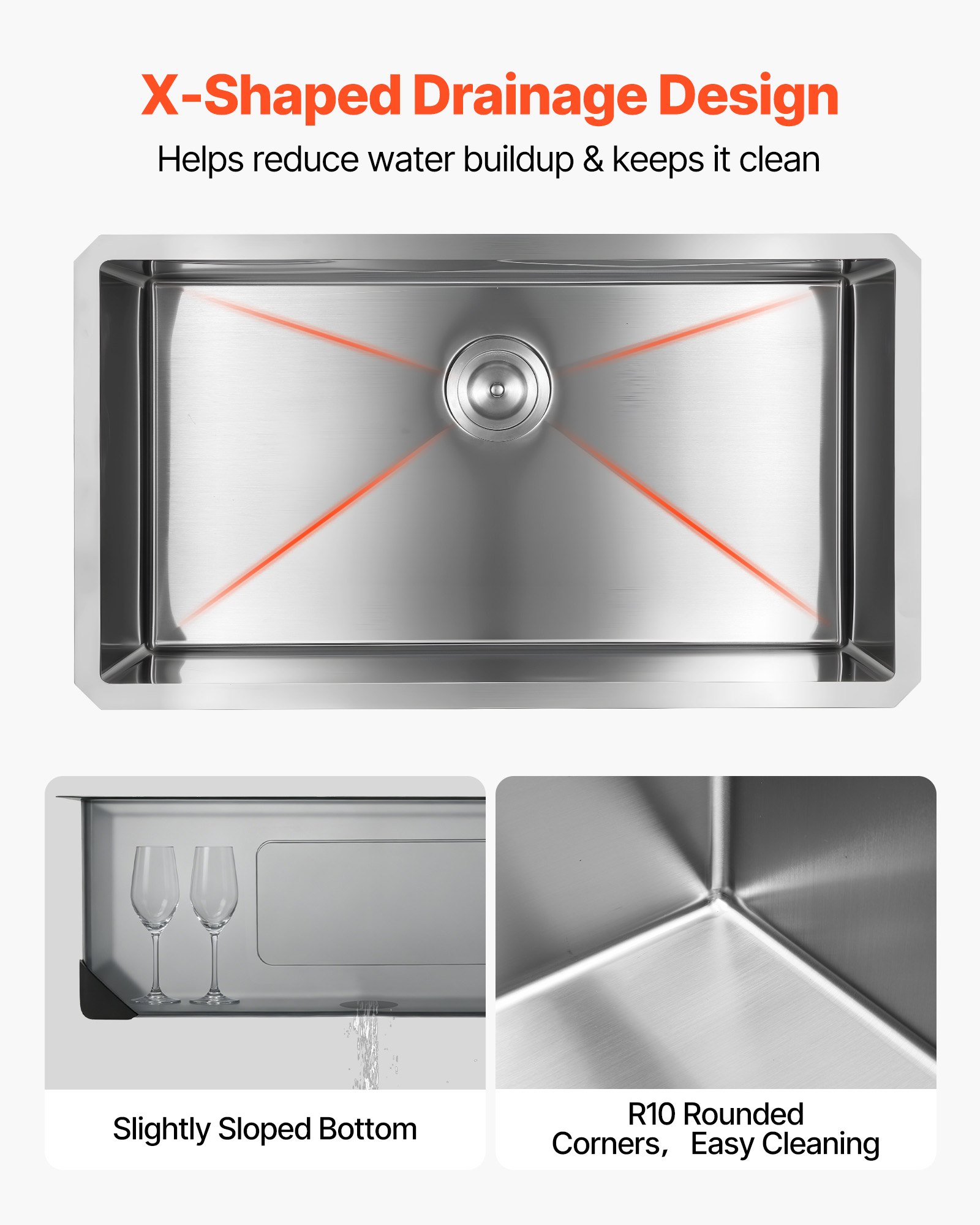 VEVOR 81 cm Kitchen Undermount Single Bowl Sinks, Stainless Steel Drop-In Farmhouse Basin with Accessories, Household Dishwasher Sinks for RV, Prep Kitchen, Laundry Room, Bar