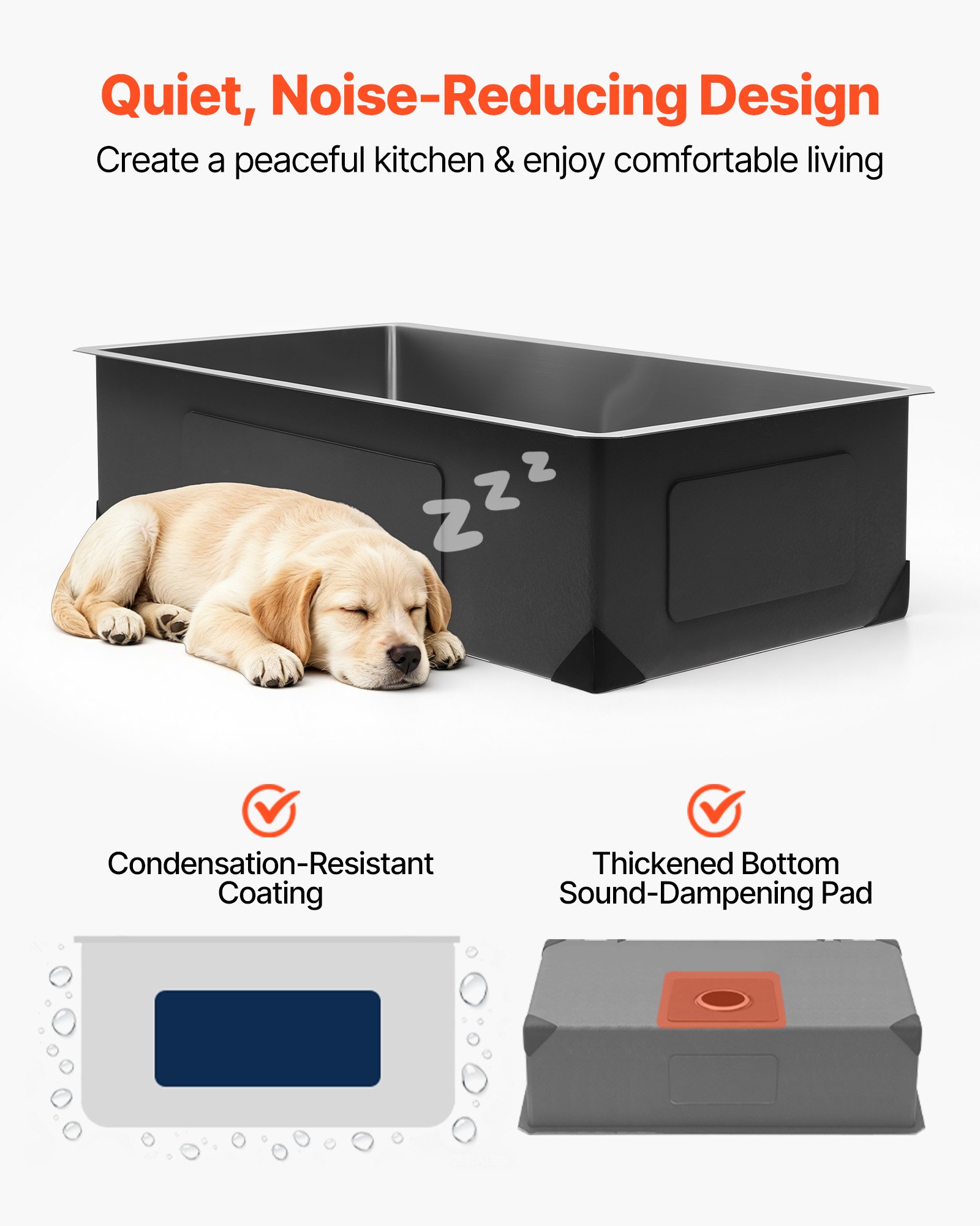 VEVOR 81 cm Kitchen Undermount Single Bowl Sinks, Stainless Steel Drop-In Farmhouse Basin with Accessories, Household Dishwasher Sinks for RV, Prep Kitchen, Laundry Room, Bar