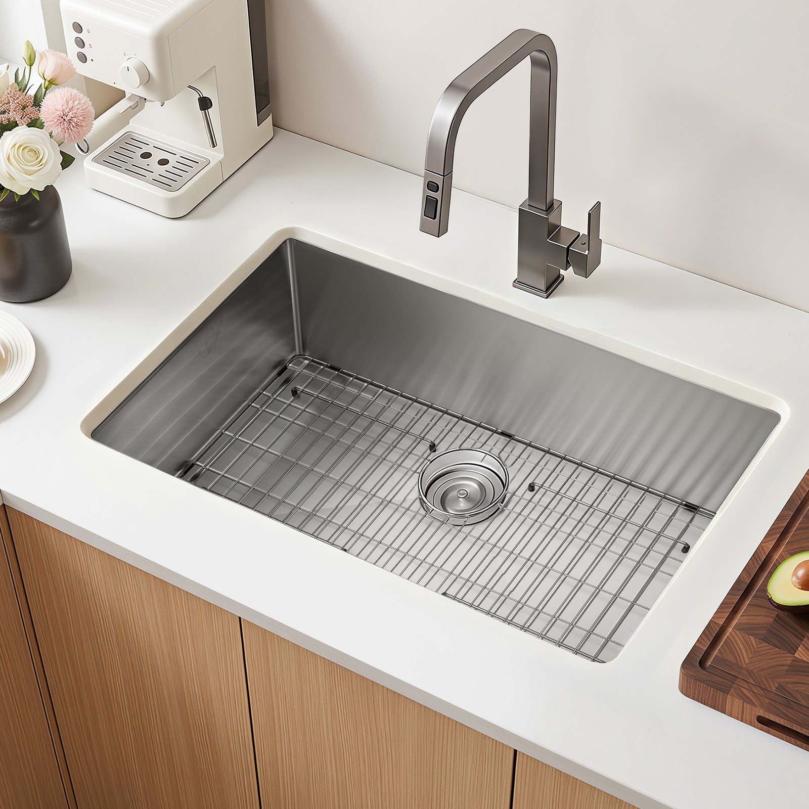 VEVOR 81 cm Kitchen Undermount Single Bowl Sinks, Stainless Steel Drop-In Farmhouse Basin with Accessories, Household Dishwasher Sinks for RV, Prep Kitchen, Laundry Room, Bar