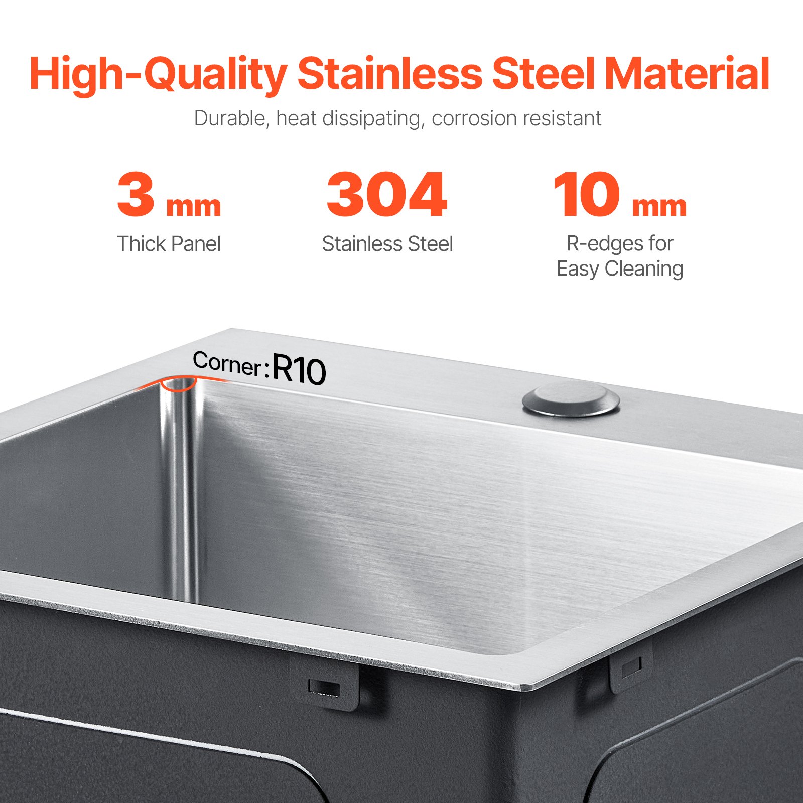 VEVOR 15 inch Kitchen Sink Workstation, 304 Stainless Steel Top Mount Sinks, Drop-In Single Bowl Farmhouse Basin with Accessories, Household Dishwasher Sinks for RV, Prep Kitchen, Laundry Room, Bar