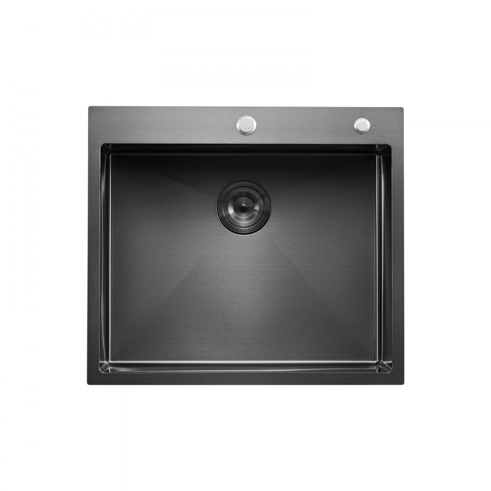 VEVOR 25 inch Kitchen Sink Workstation, 304 Stainless Steel Top Mount Sinks, Drop-In Single Bowl Farmhouse Basin with Accessories, Household Dishwasher Sinks for RV, Prep Kitchen, and Bar (Black)