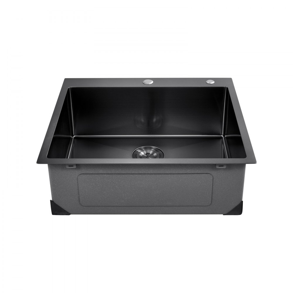 VEVOR 25 inch Kitchen Sink Workstation, 304 Stainless Steel Top Mount Sinks, Drop-In Single Bowl Farmhouse Basin with Accessories, Household Dishwasher Sinks for RV, Prep Kitchen, and Bar (Black)