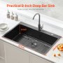 25" Kitchen Sink Top Mount Single Bowl Drop-In Basin Stainless Steel Black