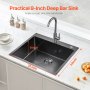VEVOR 25 inch Kitchen Sink Workstation, 304 Stainless Steel Top Mount Sinks, Drop-In Single Bowl Farmhouse Basin with Accessories, Household Dishwasher Sinks for RV, Prep Kitchen, and Bar (Black)