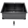 VEVOR 25 inch Kitchen Sink Workstation, 304 Stainless Steel Top Mount Sinks, Drop-In Single Bowl Farmhouse Basin with Accessories, Household Dishwasher Sinks for RV, Prep Kitchen, and Bar (Black)