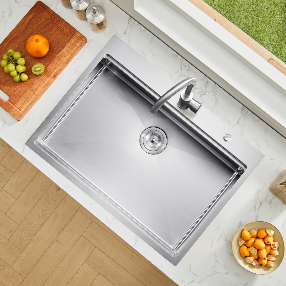 VEVOR 30 inch Kitchen Sink Workstation, 304 Stainless Steel Top Mount Sinks, Drop-In Single Bowl Farmhouse Basin with Ledge & Multiple Accessories, Household Dishwasher Sink for RV, Prep Kitchen, Bar