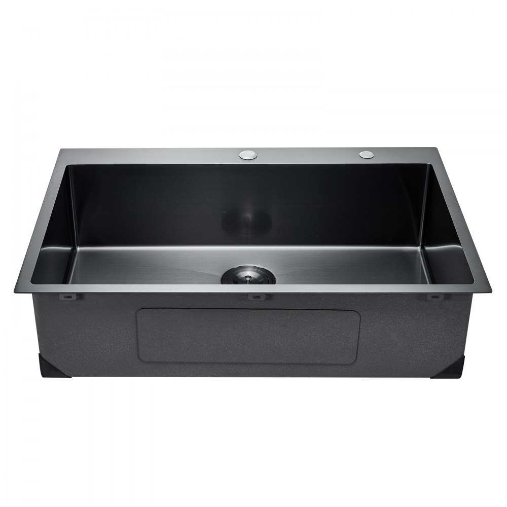 VEVOR 33 inch Kitchen Sink Workstation, 304 Stainless Steel Top Mount Sinks, Drop-In Single Bowl Farmhouse Basin with Accessories, Household Dishwasher Sinks for RV, Prep Kitchen, and Bar (Black)
