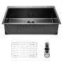 VEVOR 33 inch Kitchen Sink Workstation, 304 Stainless Steel Top Mount Sinks, Drop-In Single Bowl Farmhouse Basin with Accessories, Household Dishwasher Sinks for RV, Prep Kitchen, and Bar (Black)