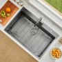 VEVOR 33 inch Kitchen Sink Workstation, 304 Stainless Steel Top Mount Sinks, Drop-In Single Bowl Farmhouse Basin with Accessories, Household Dishwasher Sinks for RV, Prep Kitchen, and Bar (Black)