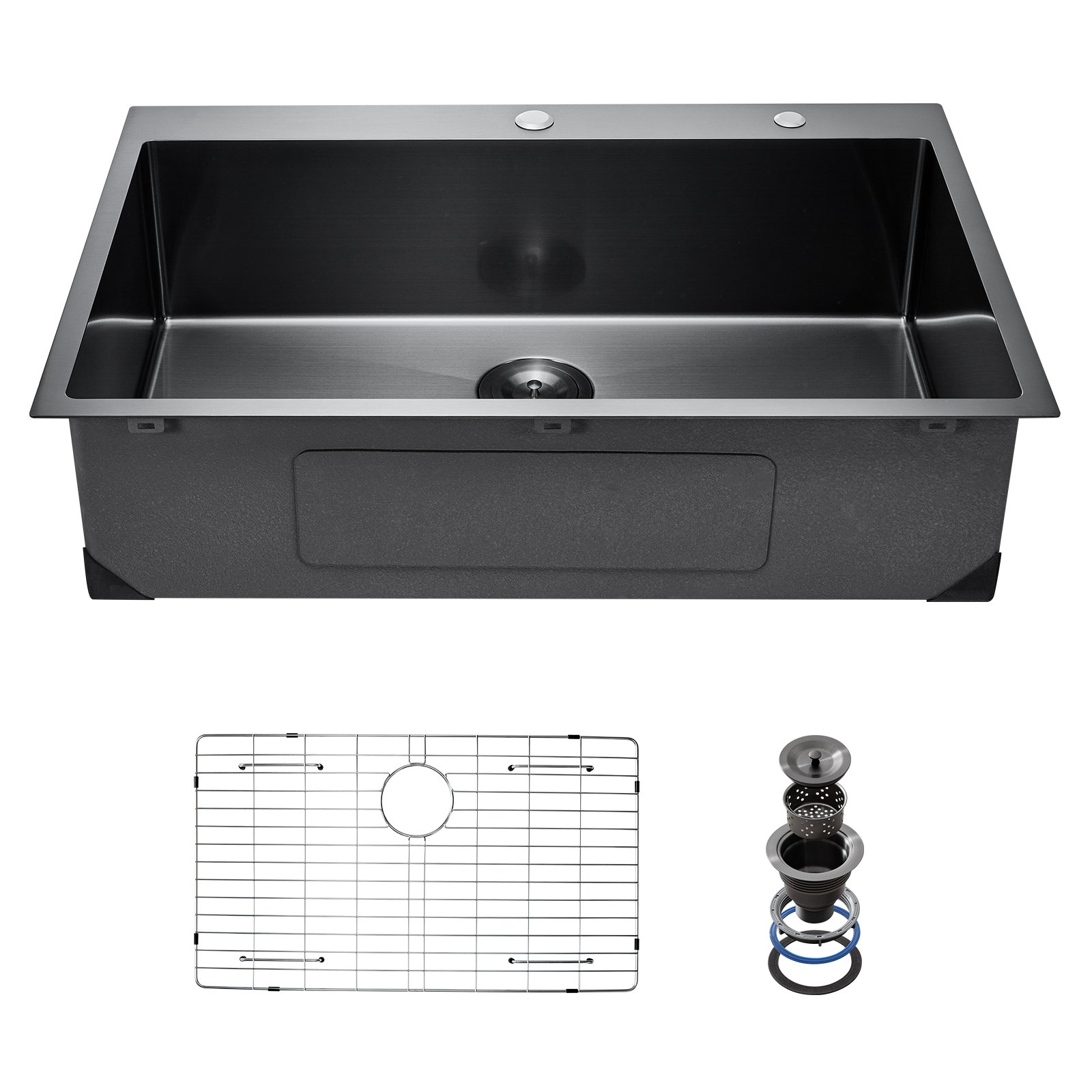 VEVOR 33 inch Kitchen Sink Workstation, 304 Stainless Steel Top Mount Sinks, Drop-In Single Bowl Farmhouse Basin with Accessories, Household Dishwasher Sinks for RV, Prep Kitchen, and Bar (Black)