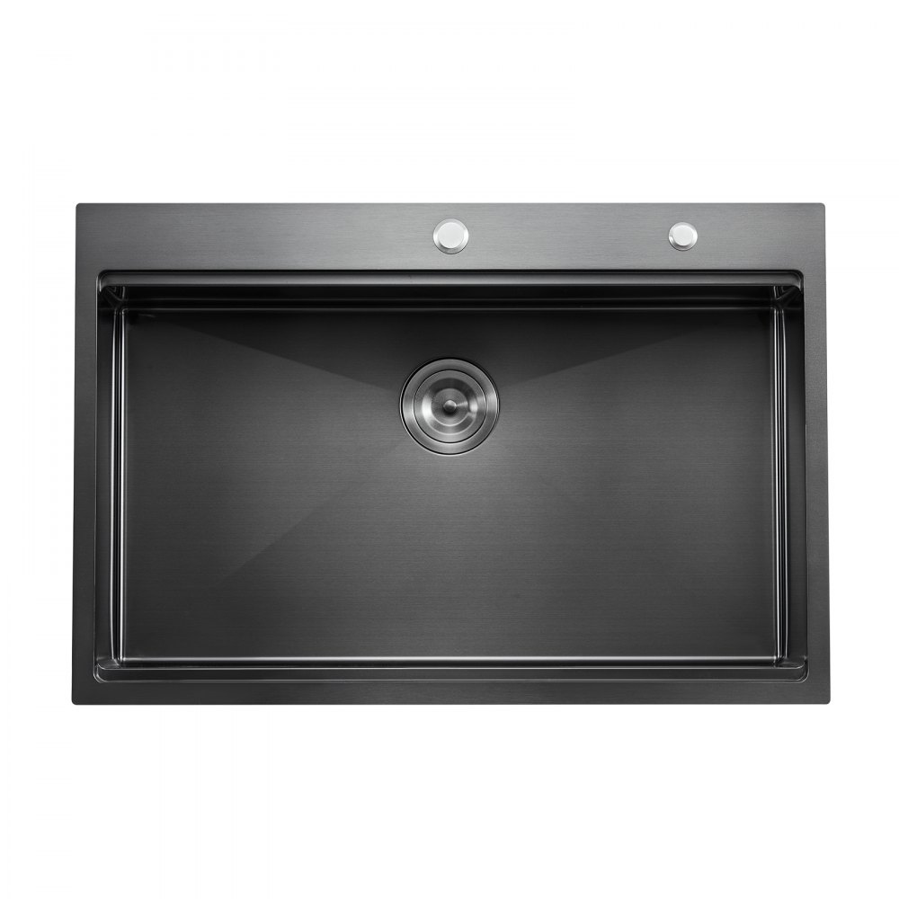 VEVOR 33 inch Kitchen Sink Workstation, 304 Stainless Steel Top Mount Sinks, Drop-In Single Bowl Farmhouse Basin with Ledge & Multiple Accessories, Household Dishwasher Sink for RV, Bar (Black)