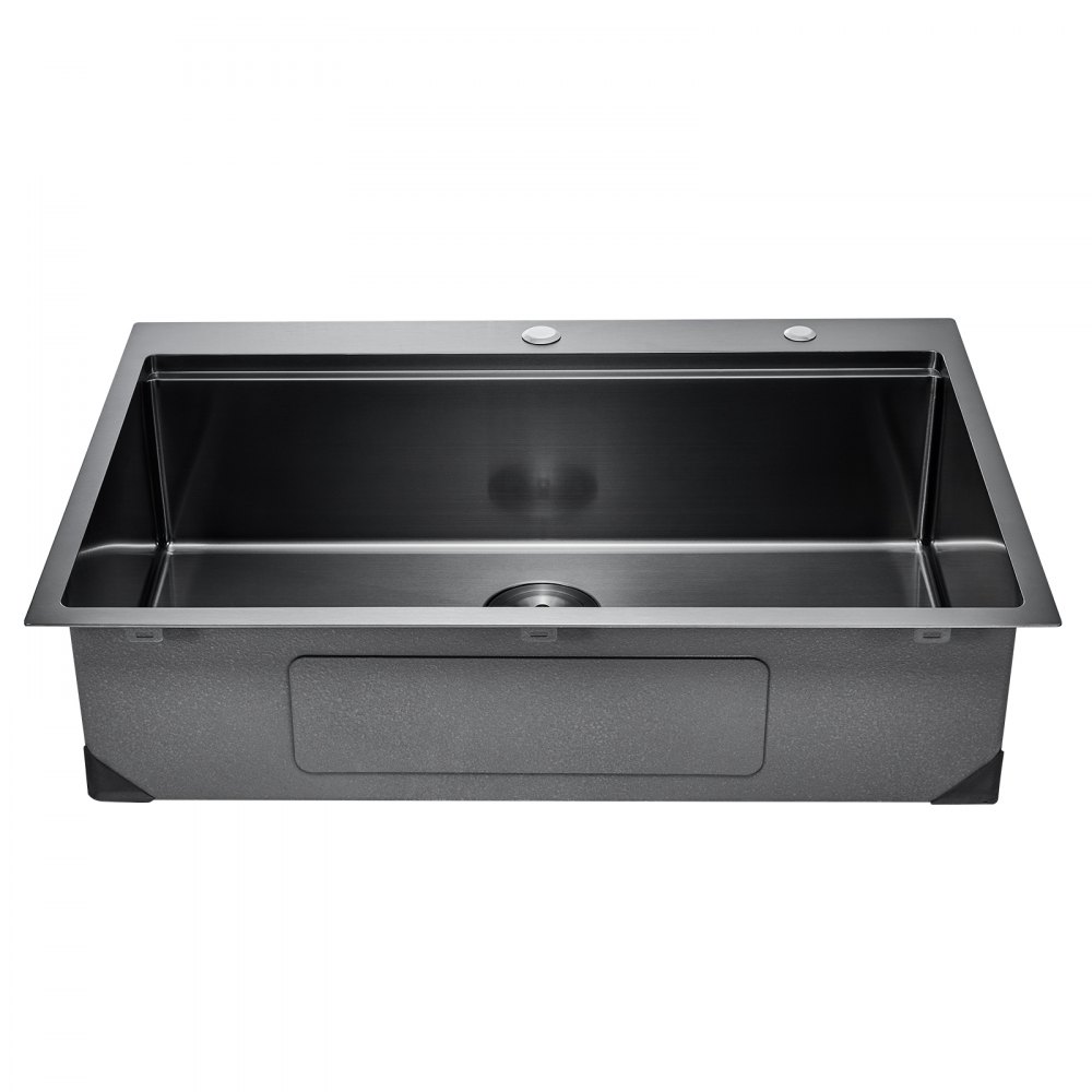 VEVOR 33 inch Kitchen Sink Workstation, 304 Stainless Steel Top Mount Sinks, Drop-In Single Bowl Farmhouse Basin with Ledge & Multiple Accessories, Household Dishwasher Sink for RV, Bar (Black)
