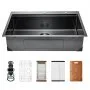 VEVOR 33 inch Kitchen Sink Workstation, 304 Stainless Steel Top Mount Sinks, Drop-In Single Bowl Farmhouse Basin with Ledge & Multiple Accessories, Household Dishwasher Sink for RV, Bar (Black)