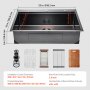 VEVOR 33 inch Kitchen Sink Workstation, 304 Stainless Steel Top Mount Sinks, Drop-In Single Bowl Farmhouse Basin with Ledge & Multiple Accessories, Household Dishwasher Sink for RV, Bar (Black)