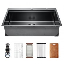 VEVOR 33" Kitchen Sink Top Mount Single Bowl Drop-In Basin Stainless Steel Black