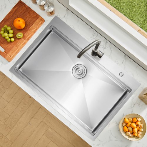 Garvee 33x22 Inch Drop-In Kitchen Sink – Stainless Steel, Single Bowl, Top Mount, 9" Depth With Drain Assembly & Rack