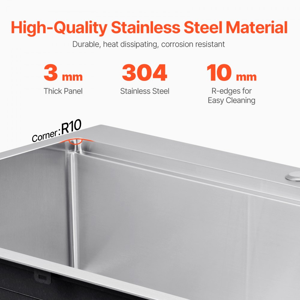 VEVOR 33 inch Kitchen Sink Workstation, 304 Stainless Steel Top Mount Sinks, Drop-In Single Bowl Farmhouse Basin with Ledge & Multiple Accessories, Household Dishwasher Sink for RV, Prep Kitchen, Bar