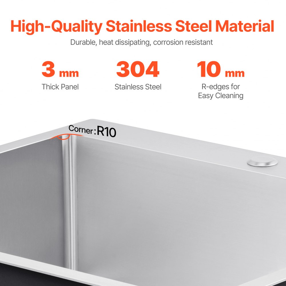 VEVOR 33 inch Kitchen Sink Workstation, 304 Stainless Steel Top Mount Sinks, Drop-In Single Bowl Farmhouse Basin with Accessories, Household Dishwasher Sinks for RV, Prep Kitchen, Laundry Room, Bar