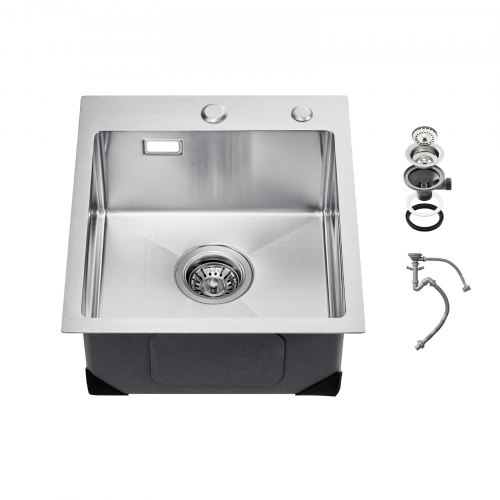 VEVOR 40cm Kitchen Sink Workstation, 304 Stainless Steel Top Mount Sinks, Drop-In Single Bowl Farmhouse Basin with Accessories, Household Dishwasher Sinks for RV, Prep Kitchen, Laundry Room, Bar
