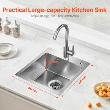 VEVOR 40cm Kitchen Sink Top Mount Single Bowl Drop-In Basin Stainless Steel Bar