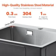 VEVOR 40cm Kitchen Sink Top Mount Single Bowl Drop-In Basin Stainless Steel Bar