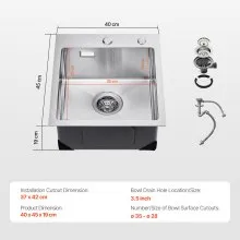 VEVOR 40cm Kitchen Sink Top Mount Single Bowl Drop-In Basin Stainless Steel Bar