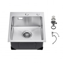 VEVOR 40cm Kitchen Sink Top Mount Single Bowl Drop-In Basin Stainless Steel Bar