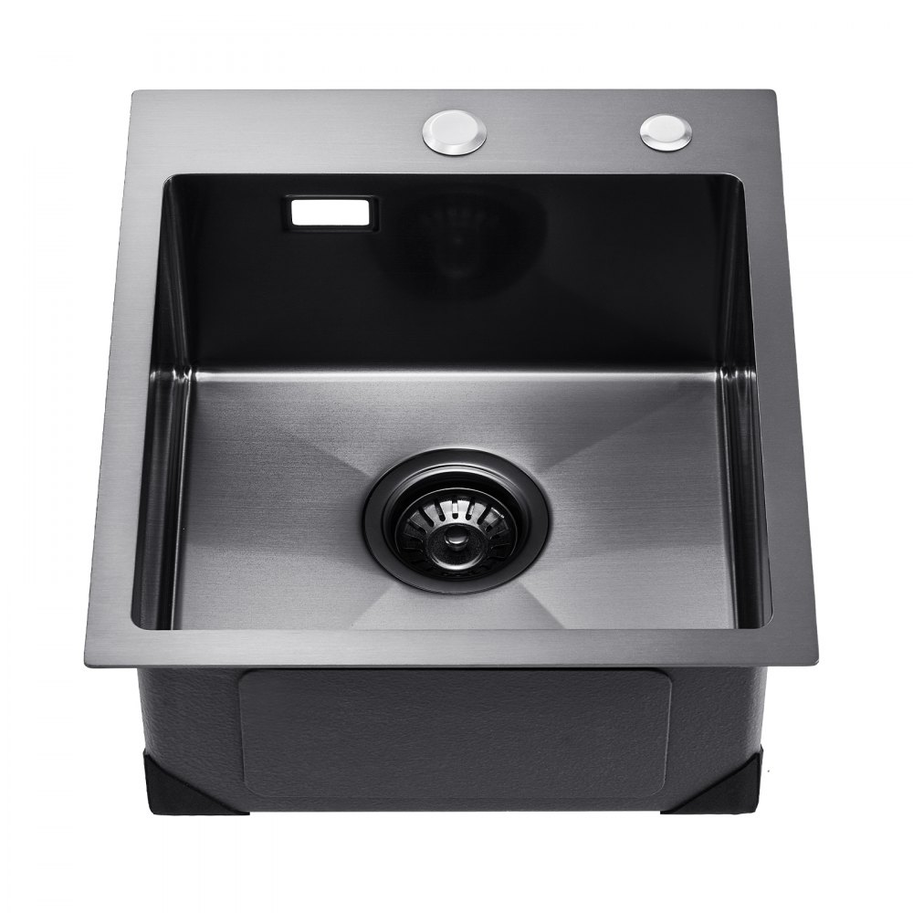 VEVOR 40cm Kitchen Sink Workstation, 304 Stainless Steel Top Mount Sinks, Drop-In Single Bowl Farmhouse Basin with Accessories, Household Dishwasher Sinks for RV, Prep Kitchen, and Bar (Black)