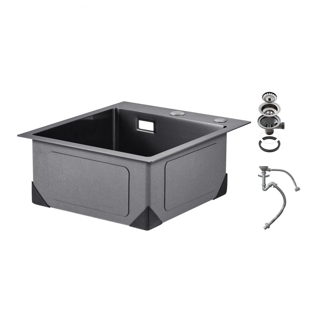 VEVOR 40cm Kitchen Sink Workstation, 304 Stainless Steel Top Mount Sinks, Drop-In Single Bowl Farmhouse Basin with Accessories, Household Dishwasher Sinks for RV, Prep Kitchen, and Bar (Black)