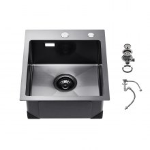 VEVOR 40cm Kitchen Sink Topmount Single Bowl Drop-In Basin Stainless Steel Black