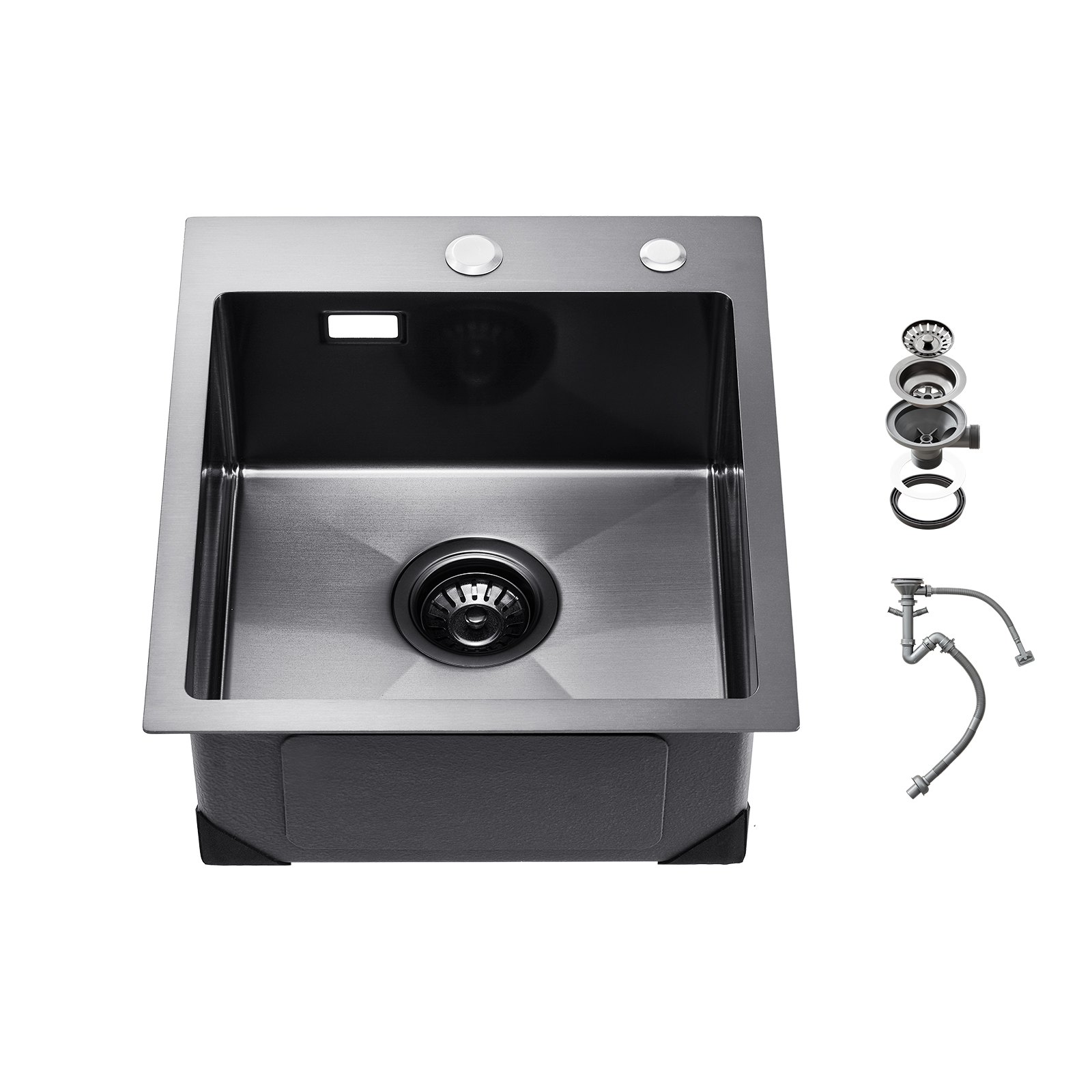VEVOR 40cm Kitchen Sink Workstation, 304 Stainless Steel Top Mount Sinks, Drop-In Single Bowl Farmhouse Basin with Accessories, Household Dishwasher Sinks for RV, Prep Kitchen, and Bar (Black)