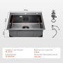 VEVOR 55cm Kitchen Sink Topmount Single Bowl Drop-In Basin Stainless Steel Black