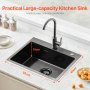 VEVOR 55cm Kitchen Sink Topmount Single Bowl Drop-In Basin Stainless Steel Black