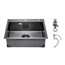 VEVOR 55cm Kitchen Sink Topmount Single Bowl Drop-In Basin Stainless Steel Black