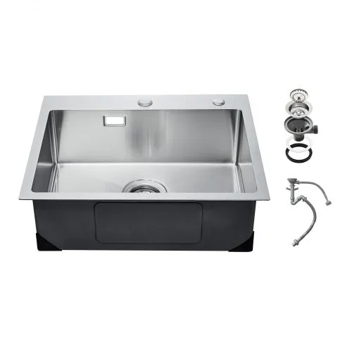 VEVOR 55cm Kitchen Sink Workstation, 304 Stainless Steel Top Mount Sinks, Drop-In Single Bowl Farmhouse Basin with Accessories, Household Dishwasher Sinks for RV, Prep Kitchen, Laundry Room, Bar