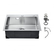 VEVOR 55cm Kitchen Sink Top Mount Single Bowl Drop-In Basin Stainless Steel Bar